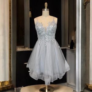 Gallery Asymmetrical Gray Floral Dress